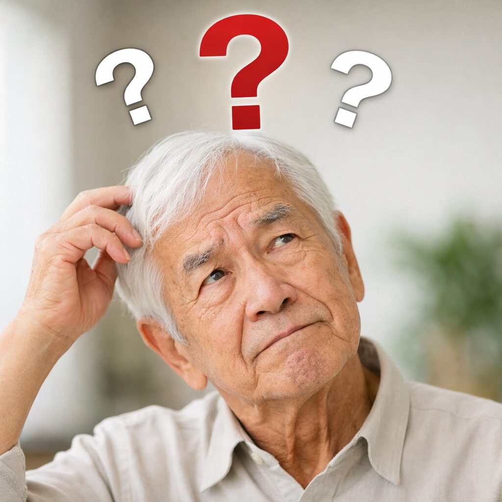 疑問を抱える老人