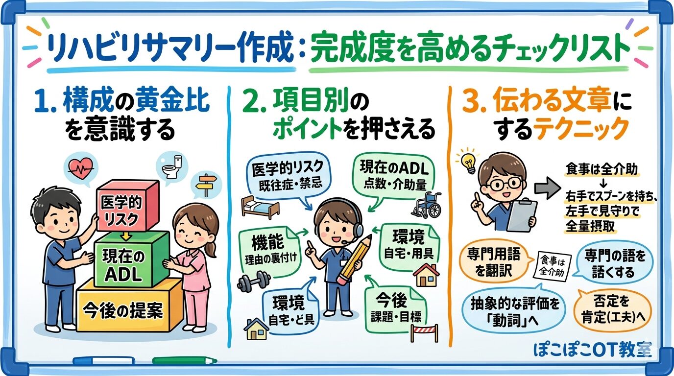 リハビリサマリー　書き方　図解